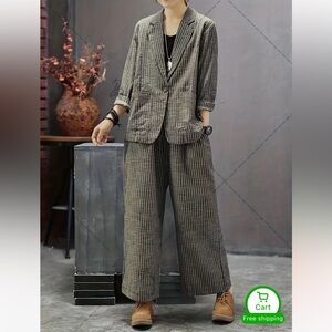 Unbrand stripe print casual two piece set Sz S/M (item 5.12)